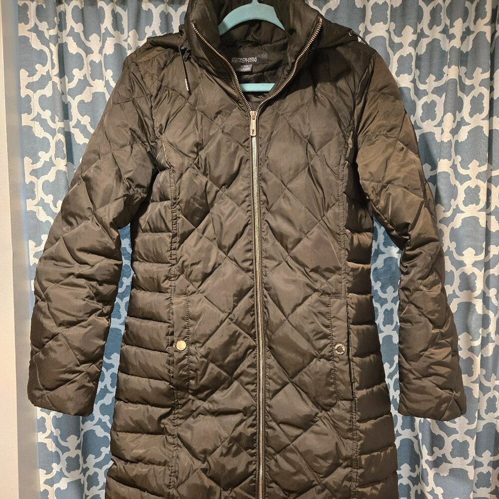 Olive Green Kenneth Cole Puffer Jacket with Detachable Hood - Small